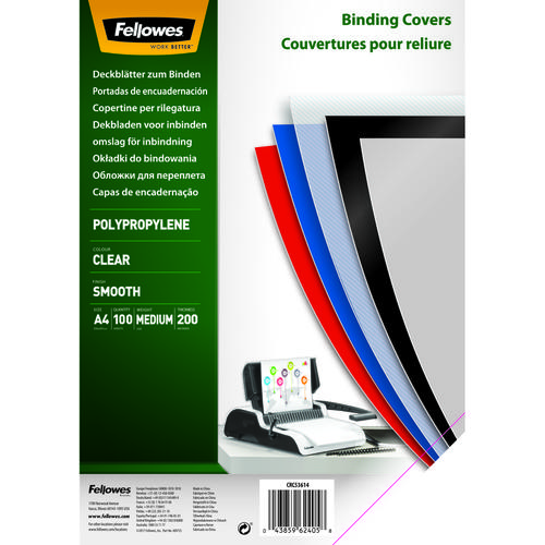 Fellowes Earth A4 Binding Covers Polypropylene 200mic Pack 100 5361401 Fusion Office