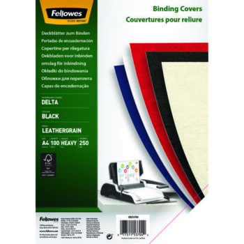Fellowes Leathergrain Binding Covers Black A4 Pack 100 5370405 Fusion Office