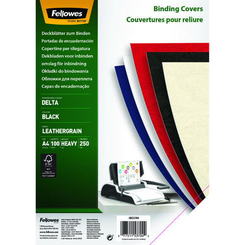 Fellowes Leathergrain Binding Covers Black A4 Pack 100 5370405 Fusion Office
