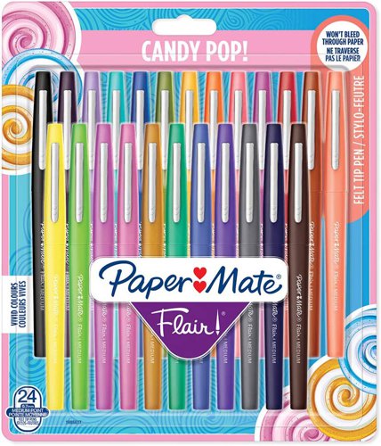 Paper Mate Flair Fibre Tip Pens Pack 24 Medium Candy Pop Assorted 1985617 Fusion Office