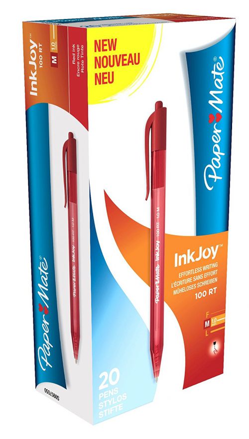 Paper Mate Inkjoy 100 Red Retractable Ballpoint Pens Pack 20 S0957050 Fusion Office