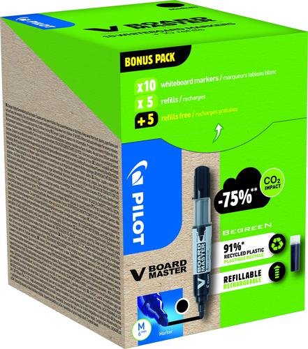 Pilot Greenpack V Board Master Black Whiteboard Markers Bullet Tip Pack 10 10 Refills Wlt556275 Fusion Office