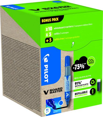 Pilot Greenpack V Board Master Blue Whiteboard Markers Bullet Tip Pack 10 10 Refills Wlt556282 Fusion Office