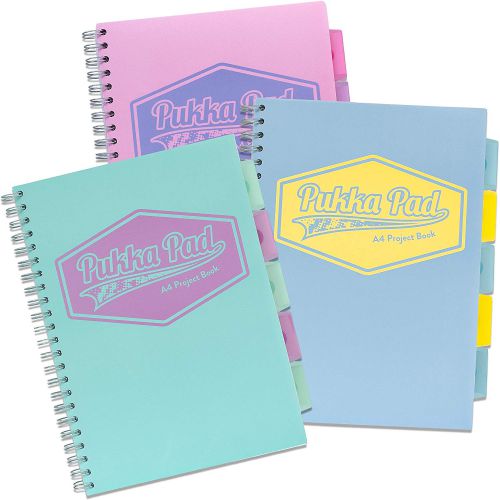 Pukka Pad Pastel A4 Project Books Wirebound Polypropylene Cover Pack 3 8630 Pst Fusion Office
