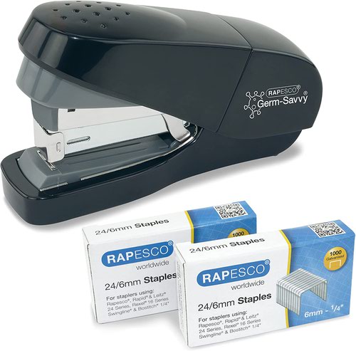 Rapesco Germ Savvy Eco Less Effort Flat Clinch Stapler 2000 Staples 1688 Fusion Office