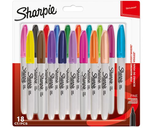 Sharpie Permanent Markers Fine Tip Assorted Fun Colours Pack 18 1996112 Fusion Office