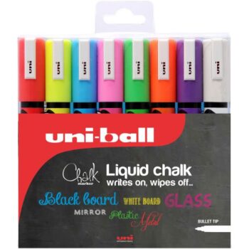 Uni Ball Chalk Markers Bullet Tip Medium Assorted Colours Pack 8 153494341 Fusion Office