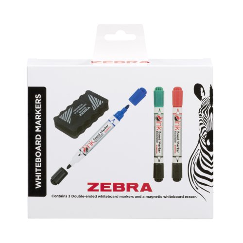 Zebra Double Ended Whiteboard Markers Assorted Pack 3 With Magnetic Eraser 2719 Fusion Office