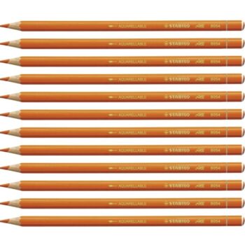 A pack of 12 Stabilo All 8054 Orange Chinagraph pencils, featuring a vibrant orange colour, designed for versatile writing and marking on multiple surfaces.