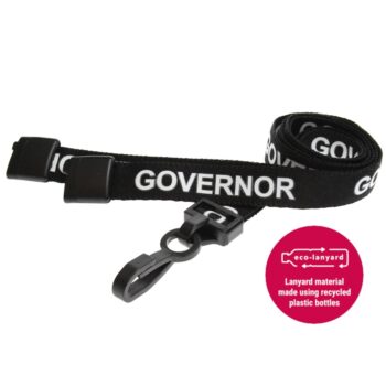 15mm Recycled Black Governor Lanyards Plastic J Clip - Pack 10