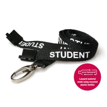 15mm Recycled Black Student Lanyards Metal Lobster Clip - Pack 10