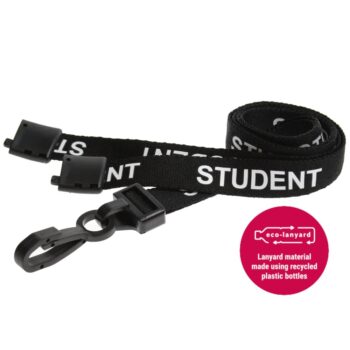15mm Recycled Black Student Lanyards Plastic J Clip - Pack 10