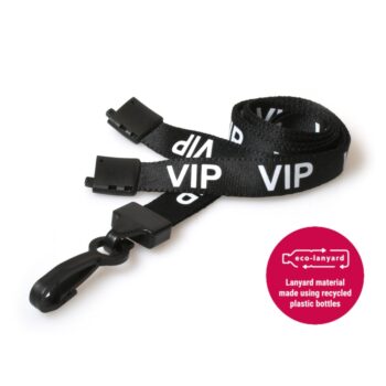 15mm Recycled Black VIP Lanyards Plastic J Clip - Pack 10