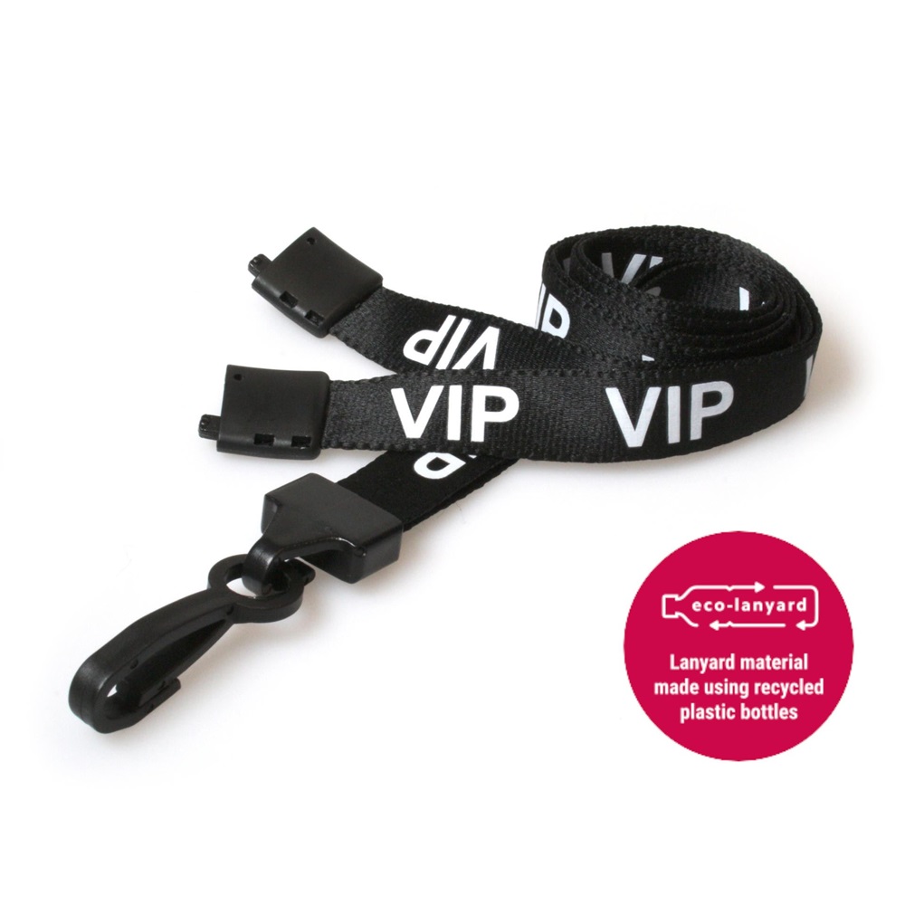 15mm Recycled Black VIP Lanyards Plastic J Clip - Pack 10