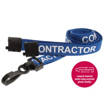 15mm Recycled Blue Contractor Lanyards Plastic J Clip - Pack 10