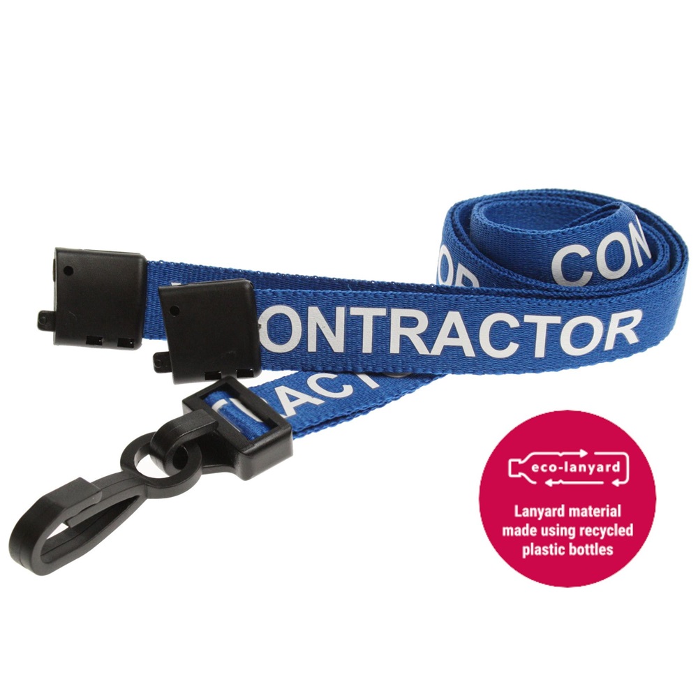 15mm Recycled Blue Contractor Lanyards Plastic J Clip - Pack 10
