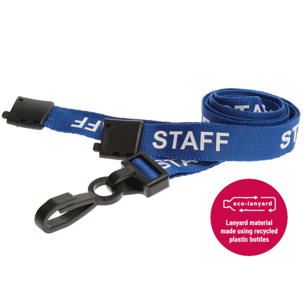 15mm Recycled Blue Staff Lanyards Plastic J Clip - Pack 10