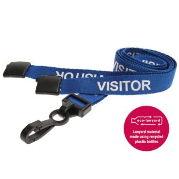 15mm Recycled Blue Visitor Lanyards Plastic J Clip - Pack 10