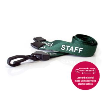 15mm Recycled Green Staff Lanyards Plastic J Clip - Pack 10