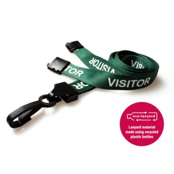 15mm Recycled Green Visitor Lanyards Plastic J Clip - Pack 10