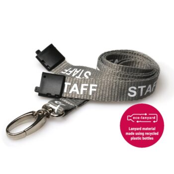 15mm Recycled Grey Staff Lanyards Metal Lobster Clip - Pack 10