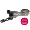 15mm Recycled Grey Staff Lanyards Plastic J Clip - Pack 10