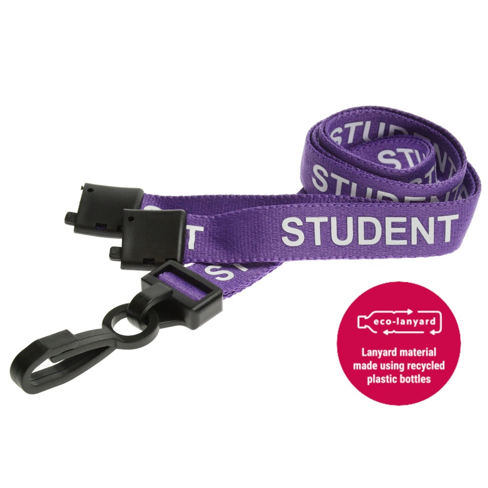 15mm Recycled Purple Student Lanyards Plastic J Clip - Pack 10
