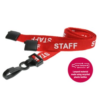 15mm Recycled Red Staff Lanyards Plastic J Clip - Pack 10