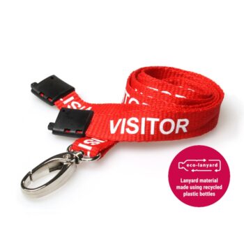 15mm Recycled Red Visitor Lanyards Metal Lobster Clip - Pack 10