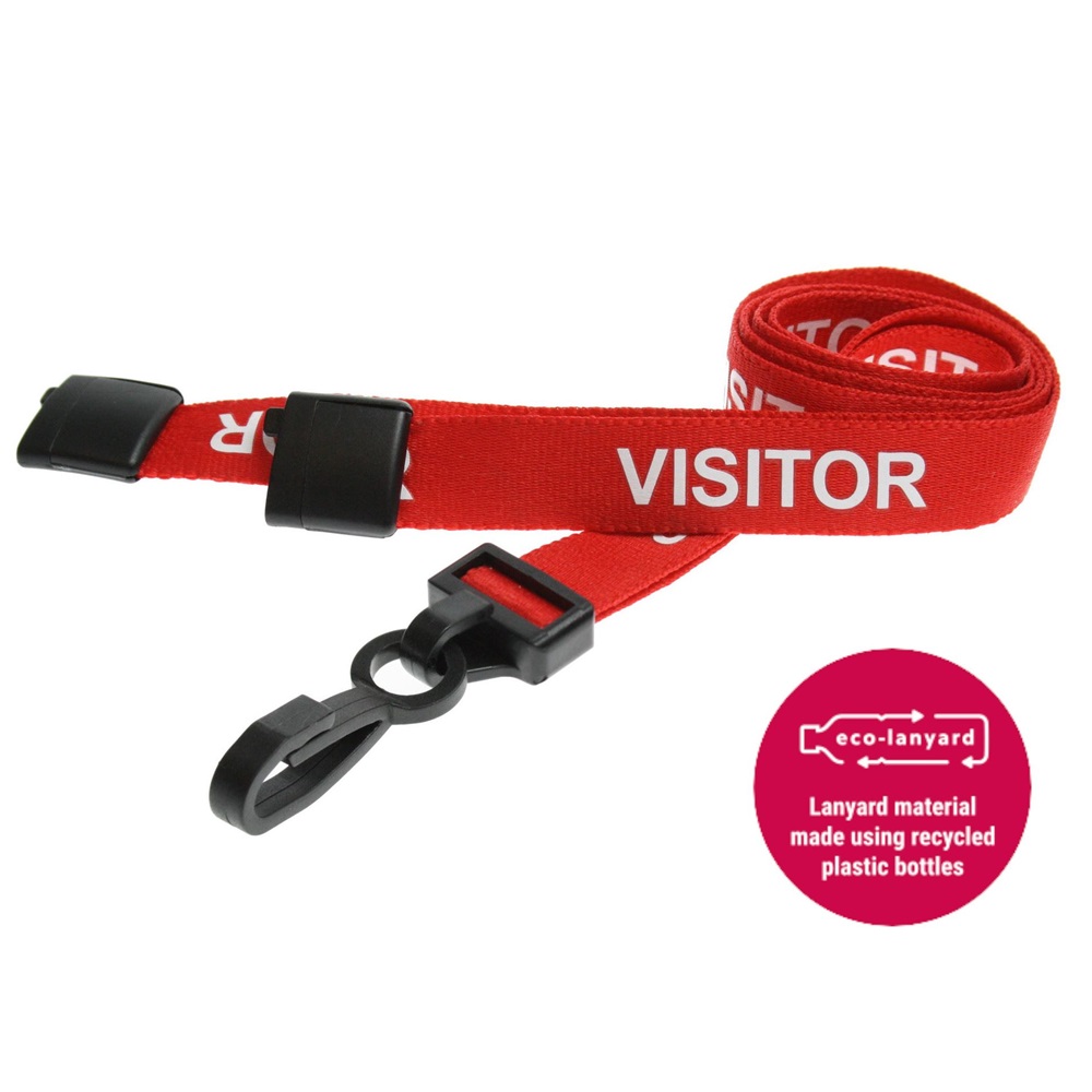 15mm Recycled Red Visitor Lanyards Plastic J Clip - Pack 10