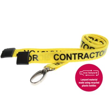 15mm Recycled Yellow Contractor Lanyards Metal Lobster Clip - Pack 10