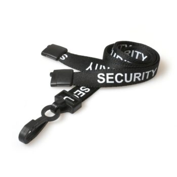 15mm Recycled Black Security Lanyards Plastic J Clip - Pack 10