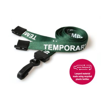 15mm Recycled Green Temporary Lanyards Plastic J Clip - Pack 10