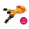 15mm Recycled Orange Event Staff Lanyards Plastic J Clip - Pack 10