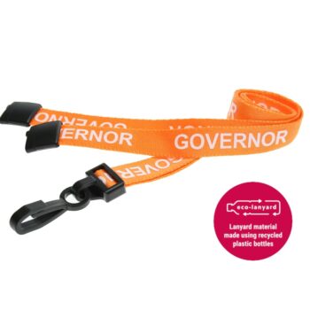 15mm Recycled Orange Governor Lanyards Plastic J Clip - Pack 10