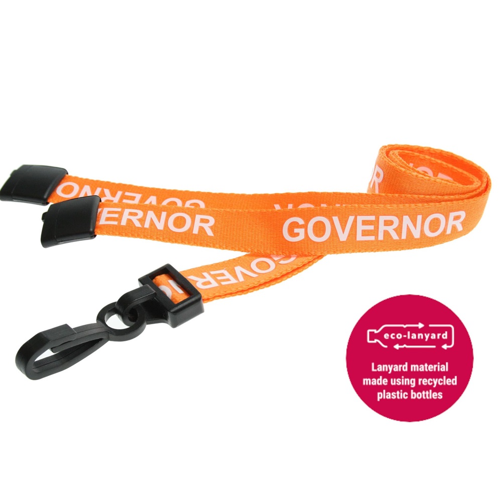 15mm Recycled Orange Governor Lanyards Plastic J Clip - Pack 10