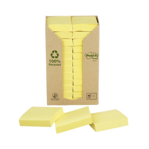 3M 653-1T Post-it Recycled Notes 38x51mm Canary Yellow Pack 24 7100172247