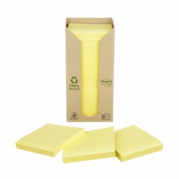 3M 654-1T Post-it Recycled Notes 76x76mm Canary Yellow Pack 16 7100172245