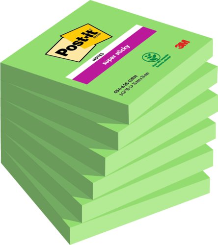 3M 654-6SS-AW Post-it Super Sticky Notes 76x76mm Asparagus Pack 6 7100041907
