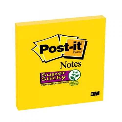 3M 654-S6 Post-it Super Sticky Notes 76x76mm Ultra Yellow Pack 6 7100174970