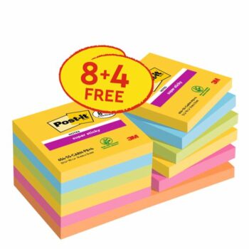 3M 654-SS-CARN-P8+4 Post-it Super Sticky Notes 76x76mm Carnival - Pack 8 + 4 FREE