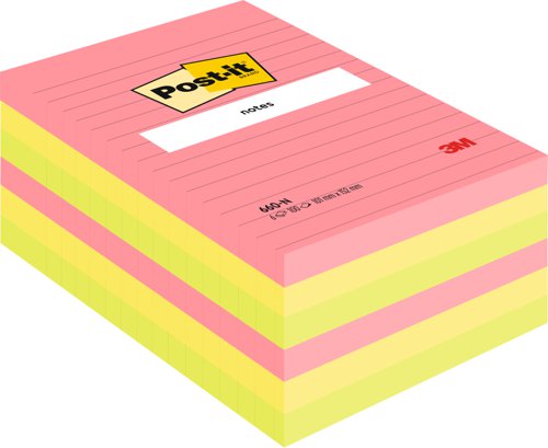 3M 660N Post-it Notes 102x152mm Ruled Rainbow Colours Pack 6 7100172324