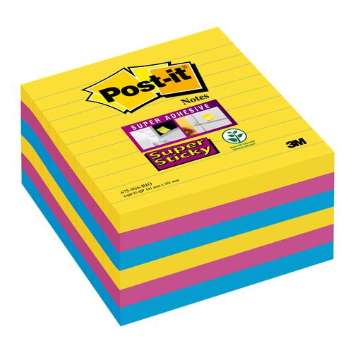 3M 675-SS6-RIO Post-it Super Sticky XL Notes 101x101mm Ruled Rio Pack 6 7100234516