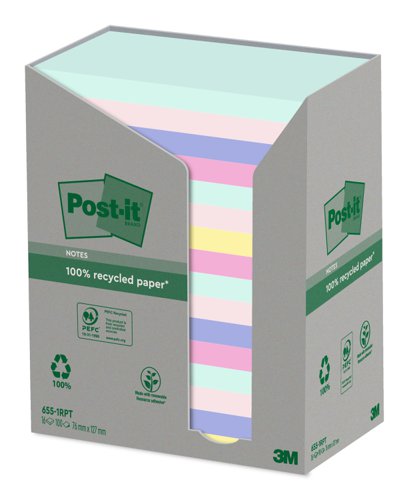 3M Post-it Recycled Notes 76x127mm Assorted - Pack 16 7100259665