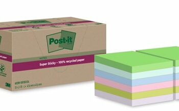 3M Post-it Super Sticky Recycled Notes 47.6x47.6mm Assorted - Pack 12 7100284780