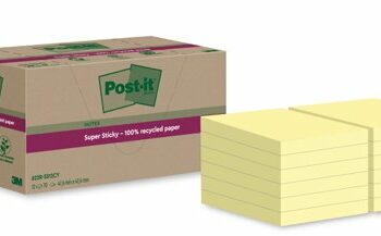 3M Post-it Super Sticky Recycled Notes 47.6x47.6mm Canary - Pack 12 7100284576