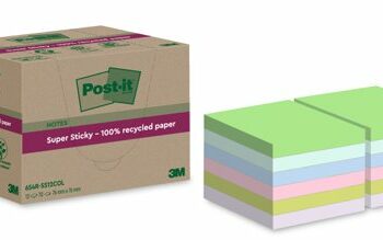 3M Post-it Super Sticky Recycled Notes 76x76mm Assorted - Pack 12 7100284781