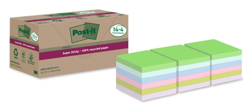 3M Post-it Super Sticky Recycled Notes 76x76mm Assorted - Pack 18 7100284782