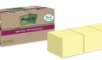 3M Post-it Super Sticky Recycled Notes 76x76mm Yellow - Pack 18 7100284878