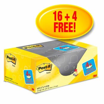 3M Post-it Notes 38x51mm Canary Yellow 7100172332 - Pack 16 + 4 FREE